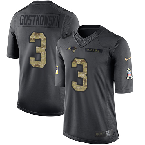 Nike New England Patriots No3 Stephen Gostkowski Black Men's Stitched NFL Limited 2016 Salute To Service Jersey